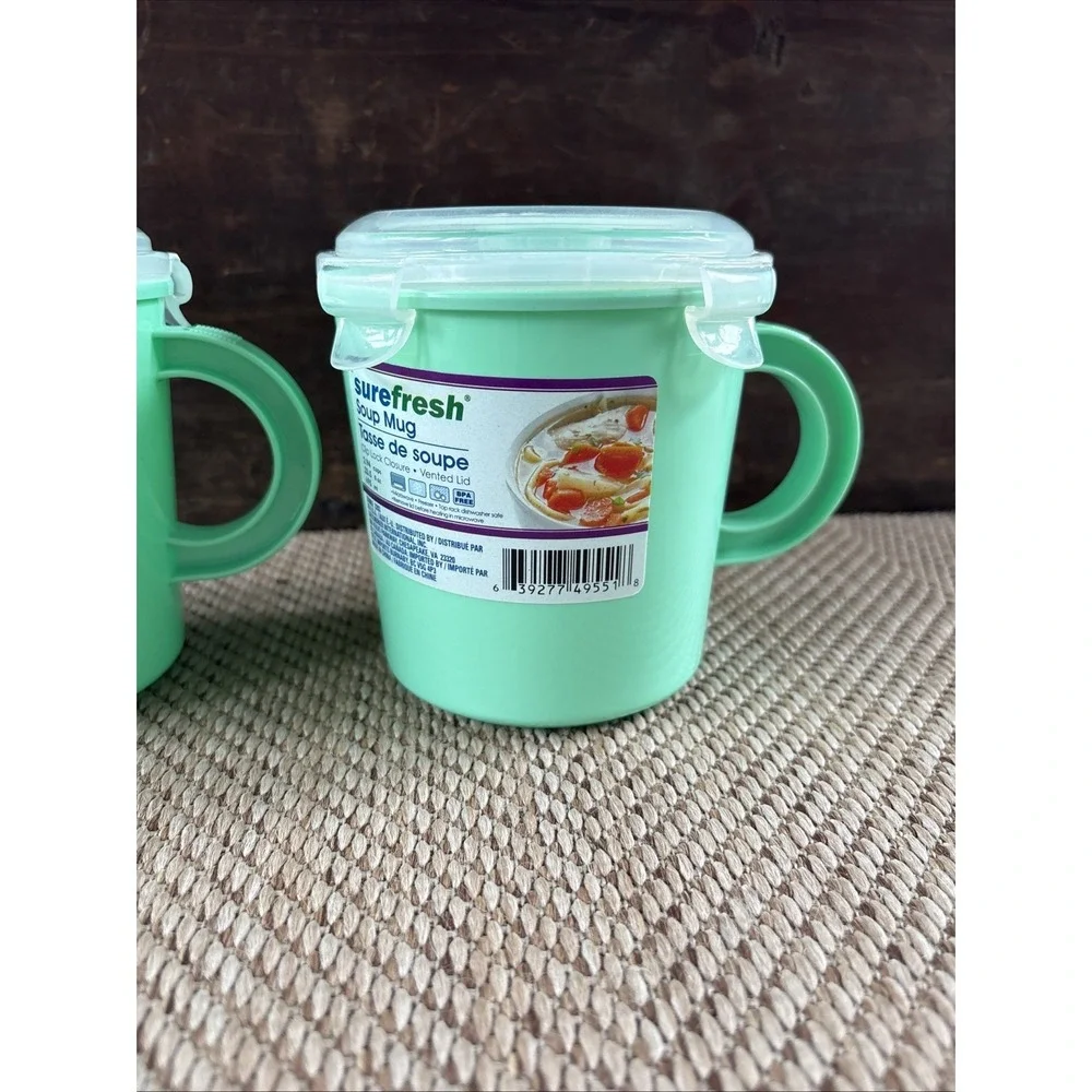 2 Sure Fresh Soup Container Mug With Clip Lock Vent Lid Handle 2.94 Cup